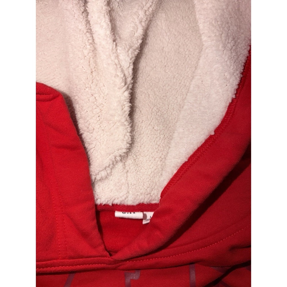 GAP Women's Red Logo Hoodie Pullover Sweatshirt White Hood Size Large - Picture 11 of 16